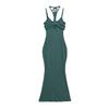 Vestido Sexy de Diseño de Chica Caliente Halter de Dos Piezas Verano Cintura Adelgazante Falda de Tirantes Ceñida a las Caderas Falda de Cola de Pescado Falda Larga