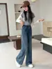 Calça Jeans Flare Casual de Outono para Meninas de Tamanho Médio e Grande, Calça de Perna Larga Emagrecedora para Passeio, Calça Flare Micro de Cintura Alta