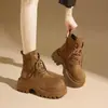 Nuevas Botas Martin Gruesas para Mujer Otoño/Invierno 2026 Color Marrón Maillard, que Aumentan la Altura, Suela Gruesa, Suaves, Mate, Retro, Zapatos de Moda con Suela Gruesa