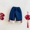 Jeans Super Fofo para Meninas 2025 Novo Inverno Bebê Estilo Coreano Calças com Laço Forradas de Lã Roupas de Inverno Super Fofas para Crianças