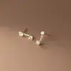 Brincos de Tarraxa de Cogumelo Prateado Fresco Estilo Coreano com Strass Brincos Simples para Mulheres Elegante Uso Dupla Face Design de Nicho Brinco