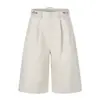 Pantalones de Trabajo Cortos Estilo Retro Americano de 11Kn para Hombres y Mujeres, Corte Holgado, Versátiles, Diseño Plisado, Pantalones Cortos Casuales de Pierna Recta Ancha