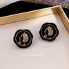 Aretes de Corazón Geométrico de Alta Gama para Mujer, Aretes Negros Estilo Palacio Retro, Elegantes Aretes de Aguja de Plata S925, Forma de Corazón