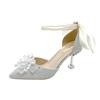 Zapatos Nuevos Estilo 2025 para Mujer con Moño Hueco, Punteras y Boca Baja, con Pedrería, Zapatos de Novia para Boda