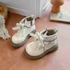 Botines Martin con Lazos para Niñas 2026 Nuevo Invierno Cálidos con Forro de Felpa Antideslizantes de Tamaño Mediano Cremallera Lateral Botines Cortos de Algodón