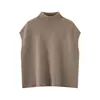 Chaleco de punto de lana pura para mujer, nuevo otoño/invierno 2026, cuello semi-alto, sin mangas, tipo jersey, chaleco para superponer