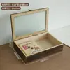 Caja de Joyería de Madera, Caja de Almacenamiento Misceláneo Vintage, Caja con Tapa Abatible a Prueba de Polvo de Madera de Paulownia para el Hogar con Caja de Almacenamiento de Mesa de Vidrio con Flor de Begonia