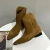 Botines de Piel de Oveja Estilo Minimalista Punta Fina Corte en V para Mujer Tacón Bajo Botas Adelgazantes 2026 Nuevos Botas de Vaquero Western con Tacón Grueso