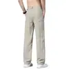 Nuevos pantalones casuales de lino-tencel finos de verano para hombre, corte recto, cintura elástica, elegantes y lujosos, de pierna ancha, largos