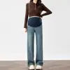 Jeans de maternidad de principios de otoño, pantalones largos elásticos de alta calidad para primavera y otoño, soporte para el vientre en forma de U, pantalones rectos casuales de pierna ancha holgados
