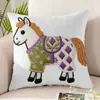 Almohada de Dibujos Animados Año del Caballo 2026 Felpa Corta Funda de Almohada Impresa por Ambos Lados Sin Relleno para Cojín de Sofá de Sala de Estar