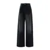 Yechuan # Jeans Anchos de Estilo Americano Negro para Mujer, Invierno Cintura Alta Ajuste Holgado, Diseño Adelgazante, Pantalones Rectos de Largo hasta el Suelo.