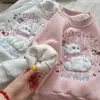 Moletom Forrado com Fleece para Meninas Estilo Outono/Inverno Engrossado Cartoon Color Block Bordado Gato Olimpíadas de Inverno Fleece de Partículas Fleece Engrossado Forrado com Fleece