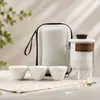 Conjunto de Chá de Viagem Minimalista de Vidro com Um Bule e Três Xícaras, Xícara de Serviço Rápido, Bolsa de Armazenamento Externa de Couro, Lembrança de Presente