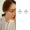 Pendientes de plata de ley s925 con forma de mini avión para mujer, con diamantes pequeños a la moda, elegantes y con personalidad.