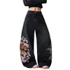 Diseño Nuevo Sentido Europeo y Americano Estampado Floral Cuchillo Curvo Negro Jeans de Calle Alta Amazon Xiyin TK AliExpress
