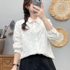 Camisa de manga comprida estilo francês feminina bordada linda renda chique costura base de algodão puro