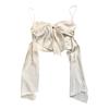 Top de tirantes satinado con pajarita de acetato brillante color blanco perla, moderno y sexy