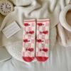 Calcetines de media pantorrilla para mujer de terciopelo visón, lindos, de oso fresa rosa, modernos, de invierno, forrados de vellón, cálidos, de terciopelo coral, para dormir, al por mayor