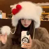 Gorro de peluche de conejo de invierno con orejas móviles, lindo y grueso para abrigar, protección contra el frío y protección para los oídos, haciendo que la cara parezca más pequeña, un gorro Lei Feng