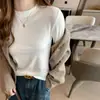 Camisa Regular de Manga Longa com Gola Alta Pequena de Modal para Mulheres, Pode Ser Usada como Camada Base ou Peça Externa, Blusa T-Shirt com Gola Redonda para Primavera e Outono