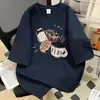 Camiseta de Manga Corta de Algodón Puro para Mujer, Versátil Estilo Americano Graffiti Estampado Retro, Nuevo Diseño de Verano, Top Holgado de Cuello Redondo para Hombre