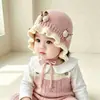 Touca de Tricô para Proteção Auricular de Bebê para Outono e Inverno, Touca de Bebê com Renda e Laço Fofo, Chapéu Infantil Quente e à Prova de Vento para Meninos e Meninas