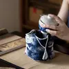 Bolsa de Almacenamiento Rápida Batik de Pintura a Tinta para Tetera, Tazas de Compartir, Tazas de Té y Ollas de Arcilla Púrpura; Bolsa Tote para Juego de Té de Viaje Portátil