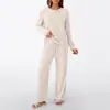 Conjunto de dos piezas transfronterizo para mujer 2025 Otoño Nueva Moda Casual Pantalón Recto Elegante Suelto Cuello en V Conjunto de Punto Acanalado
