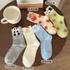 Calcetines Divertidos de Dibujos Animados de Cachorros para Mujer, Calcetines Azules de Media Pantorrilla para Primavera y Otoño, Algodón Puro, Estilo Japonés, Lindos Calcetines Largos para Estudiantes, Otoño, Talla Única
