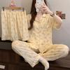 Primavera y Verano Nuevo Pijama de Oso Ins de Estilo Japonés para Mujer, Nuevo Cárdigan de Manga Corta de Verano Conjunto de Ropa de Dormir de Tres Piezas al por Mayor