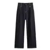 Foto Real de Pantalones de Punto Denim de Pierna Ancha Estrecha de Alta Calidad para Mujer, Estilo Otoño, Cintura Elástica, Pantalones de Pierna Recta, Pantalones Elásticos de Talla Grande para Mujeres Curvilíneas