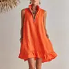 Vestido casual de verano sin mangas con media cremallera, volantes, suelto, nueva moda cruzada de Amazon para mujer