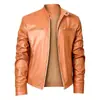 Jaqueta de Couro Masculina Novo Estilo Personalidade Bolso com Zíper Couro PU Gola Alta Cardigã Motociclista Ajuste Slim Jaqueta Casaco