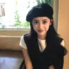 Boina negra de moda para mujer, otoño e invierno, estilo retro japonés, gorra de plato de lana, sombrero de artista para adelgazar la cara