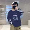 Camiseta Casual Divertida para Meninos Estilo Novo Primavera e Outono Estampa de Desenho Camisa Base Algodão Puro Respirável Manga Longa Camiseta Tendência