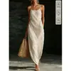 Tk Amazon Sitio Independiente Nuevo Estilo Europeo y Americano Tirantes Sin Mangas Sexy Estilo Vacacional Color Sólido Vestido Largo