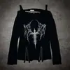 Nueva Camiseta de Manga Larga con Estampado para Mujer de Amazon, Estilo Otoño Retro Americano, Calavera Atractiva, Corte Ajustado, Estilo Y2K, Personalizada