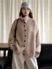 Nuevo suéter de lana casual de cuello alto abotonado estilo japonés Loufu, abrigo cálido para mujer