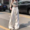 Pantalones vaqueros blancos de pierna ancha estilo americano para mujer, novedad de 2025, cintura alta, adelgazantes, holgados, plisados y rectos.