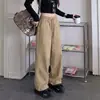 Calças cargo largas de design americano com bolsos grandes para mulheres, novas calças casuais versáteis de cintura alta slim-fit para primavera e outono e calças esportivas