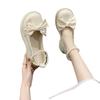 Sapatos Mary Jane Franceses para Mulheres Primavera e Verão Novo Estilo Laço de Pérola Sapatos de Menina Salto Grosso Estilo Fada Sapatos de Couro Pequenos