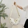 Nova Bolsa de Bolinho Acolchoada Bordada com Laço Grande Capacidade Estilo Coreano Doce Bolsa de Algodão Leve Casual Bolsa Transversal