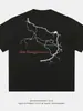 Camiseta Tendência Marca Estilo Americano Estampa de Raio Gola Alta Manga Curta Masculina Marca Tendência Pesada Camiseta Básica Meia-manga Par para Verão Pound Black