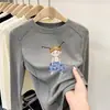 Camiseta Térmica Básica para Meninas na Primavera e Outono, Camiseta Redonda para Meninas Maiores e Bebês, Blusa Doce Versátil para Meninas na Primavera