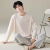 Pijama Nuevo para Hombre Tallas Grandes 2026, Manga Larga y Pantalón Largo para Primavera y Otoño, Algodón Puro Cuello Redondo Sudadera Ropa de Casa