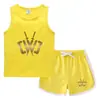 Chal de Verano para Niños 2023 Pantalones Cortos Calientes Camiseta Básica Casual Coreana Sudadera sin Mangas para Niños Absorbente de Sudor Color Caramelo