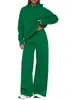 Conjunto de moletom casual de outono e inverno para mulheres, com gola alta, caimento solto, calça pantalona e moletom com capuz de manga longa, 2 peças