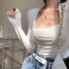 Camiseta Cuadrada de Moda y Sexy para Mujer, Estilo Europeo y Americano, Primavera y Otoño, Nueva Tendencia Transfronteriza Estilo Francés, Top Básico que Expone la Clavícula