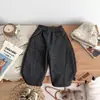 Calças com forro de fleece 2026 novo estilo infantil outono e inverno novo estilo soltas casuais para meninos estilosas versáteis calças de bebê